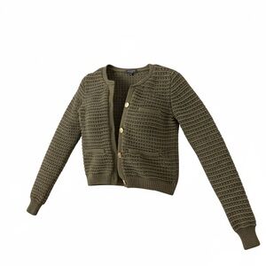 Olive Green Knit Button-Front Cardigan Sweater